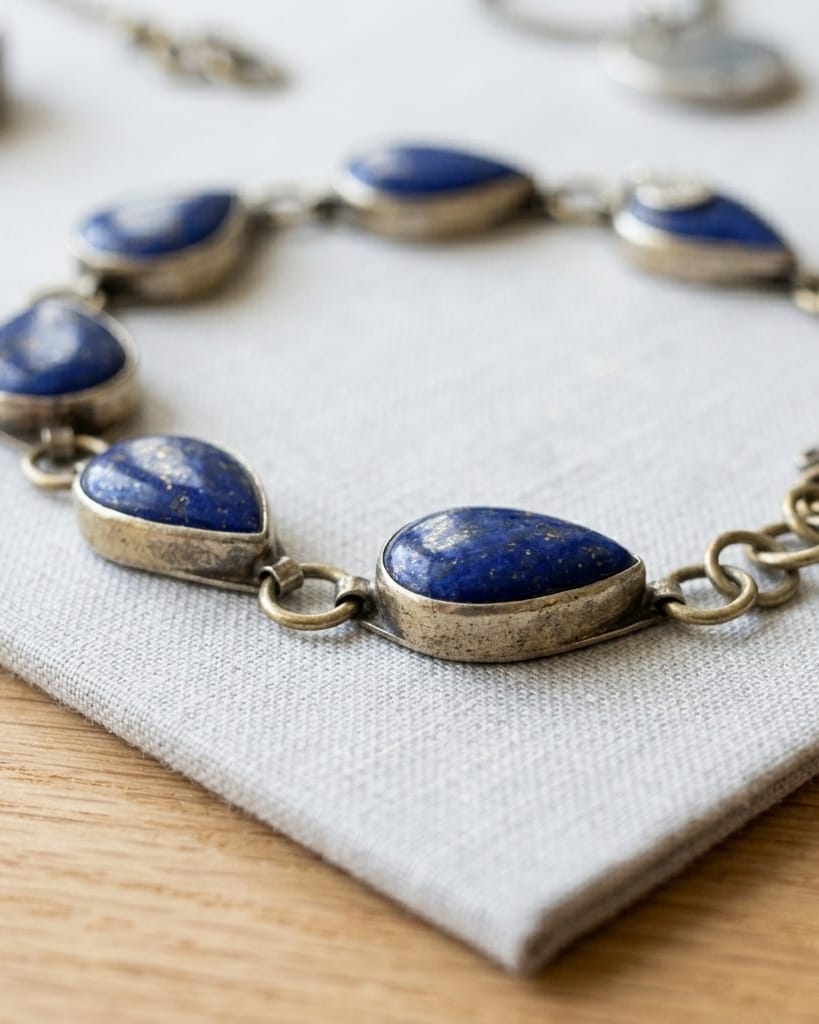 Antique Teardrop Lapis-Blue Station Bracelet 2