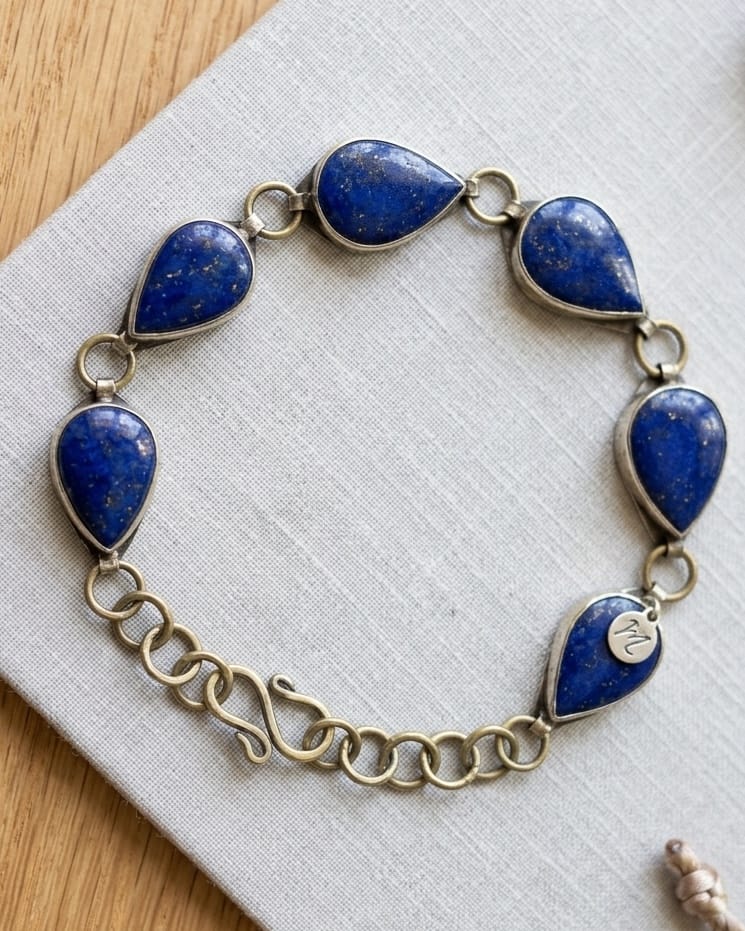 Antique Teardrop Lapis-Blue Station Bracelet 1