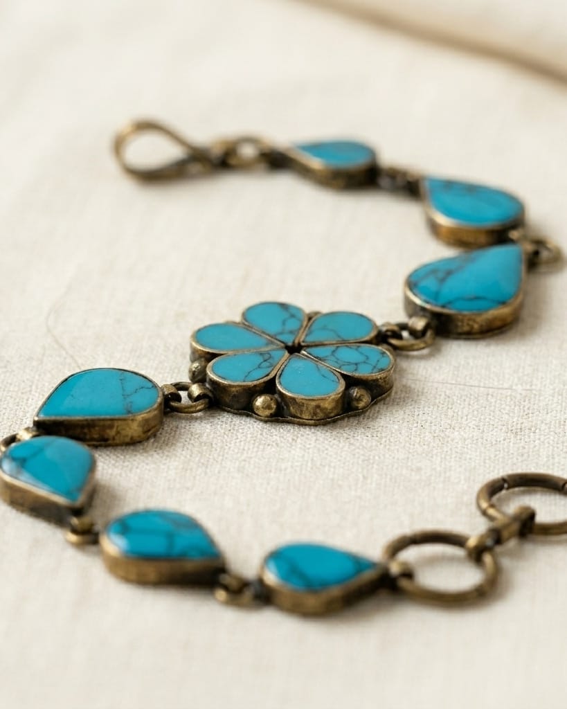 Antique Turquoise Floral Statement Bracelet 3