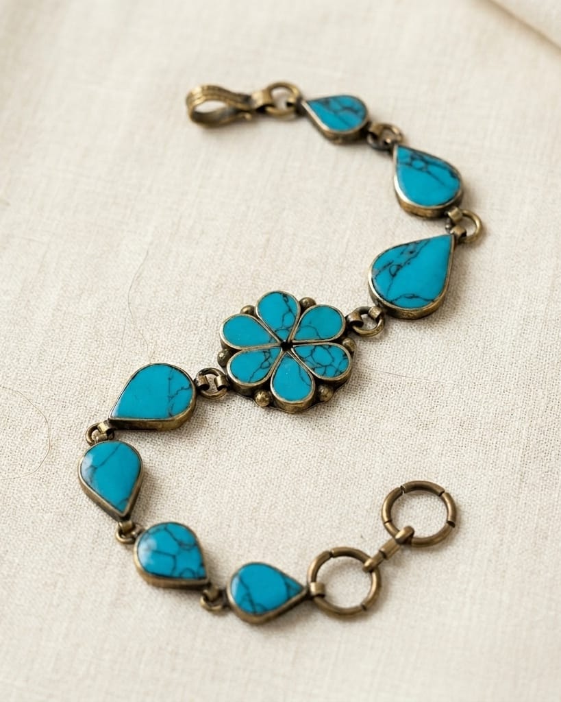 Antique Turquoise Floral Statement Bracelet 1