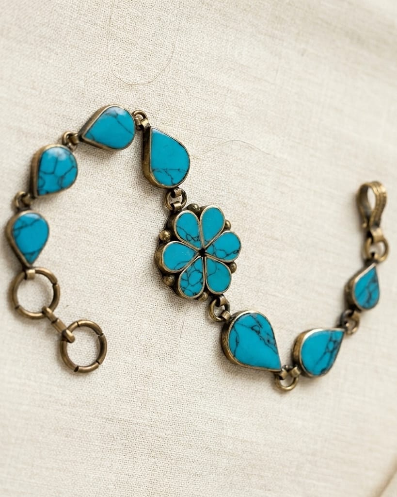 Antique Turquoise Floral Statement Bracelet 2