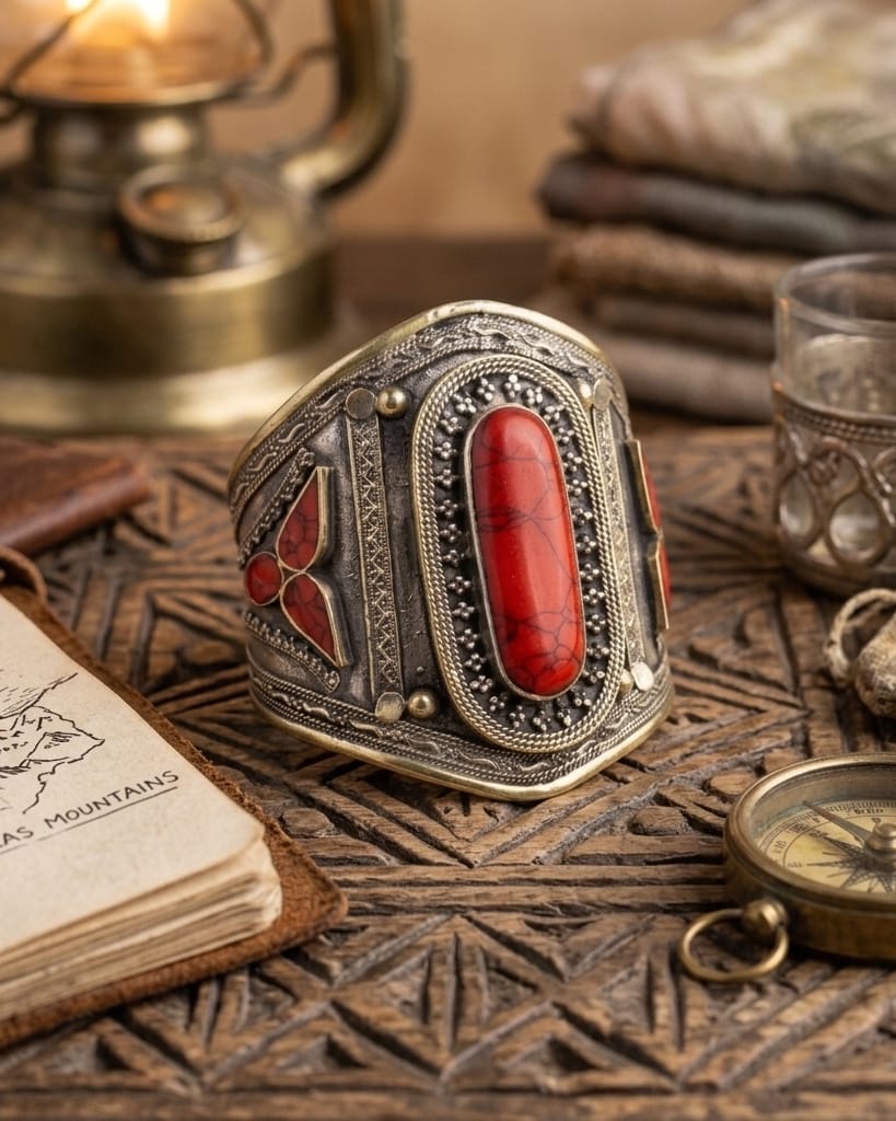 Antique Two-Tone Crimson Statement Cuff Bracelet 3