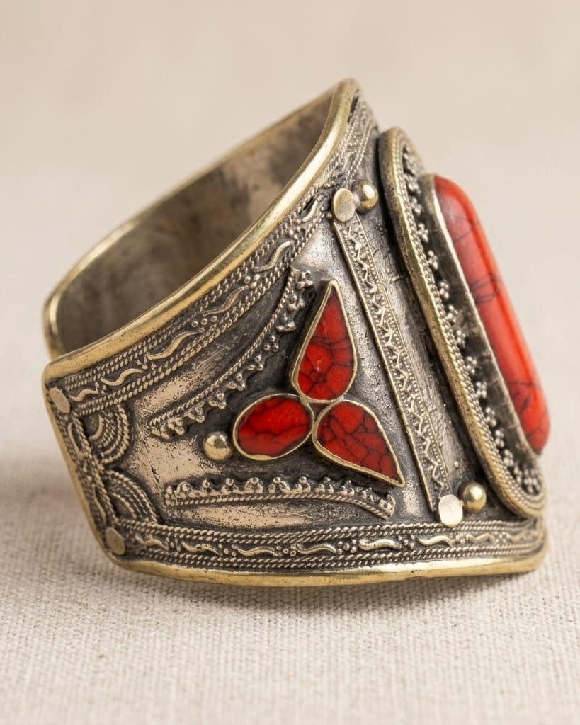 Antique Two-Tone Crimson Statement Cuff Bracelet 1