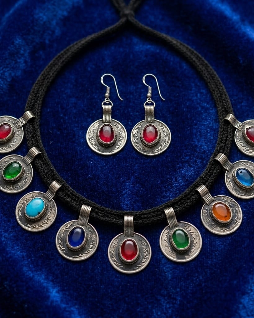 The Aura Gems Floral Bib Necklace With earrings 3