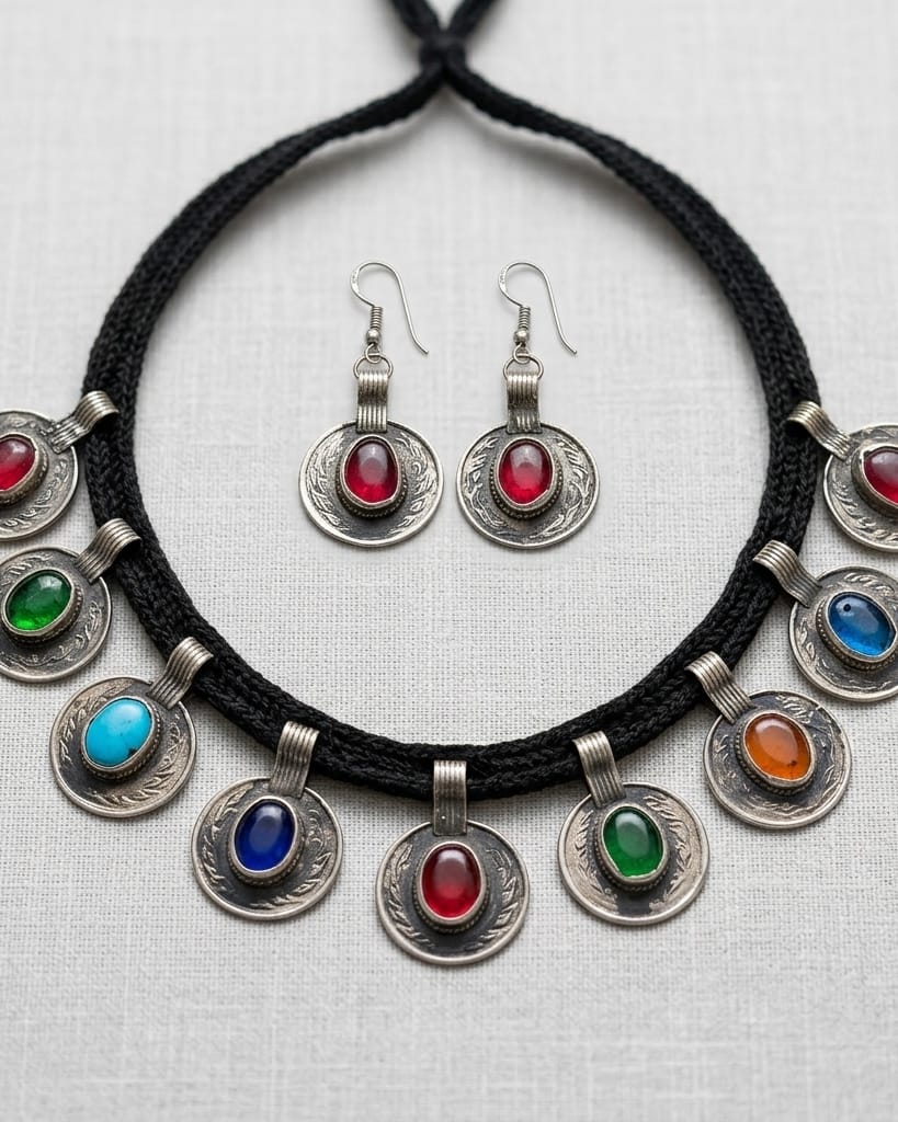 The Aura Gems Floral Bib Necklace With earrings 2
