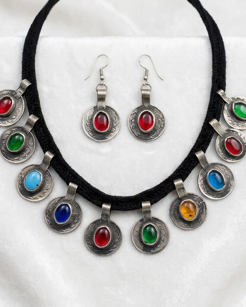 The Aura Gems Floral Bib Necklace With earrings 1