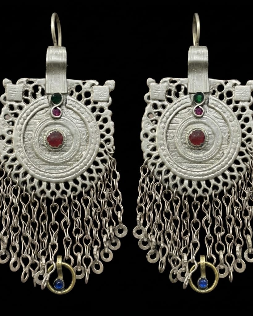 Antique-Inspired Tribal Fringe Earrings with Gemstone Accents 1