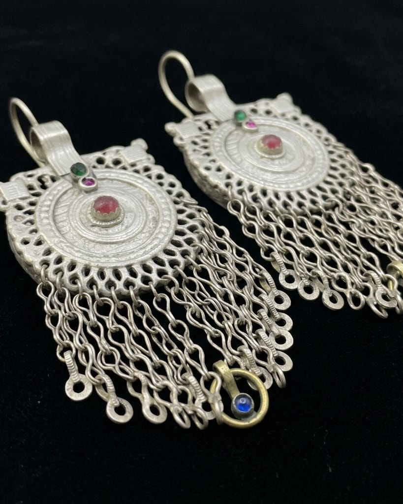 Antique-Inspired Tribal Fringe Earrings with Gemstone Accents 3