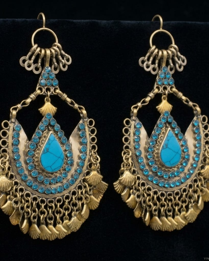 Vintage-Style Turquoise & Crystal Boho Statement Earrings 2
