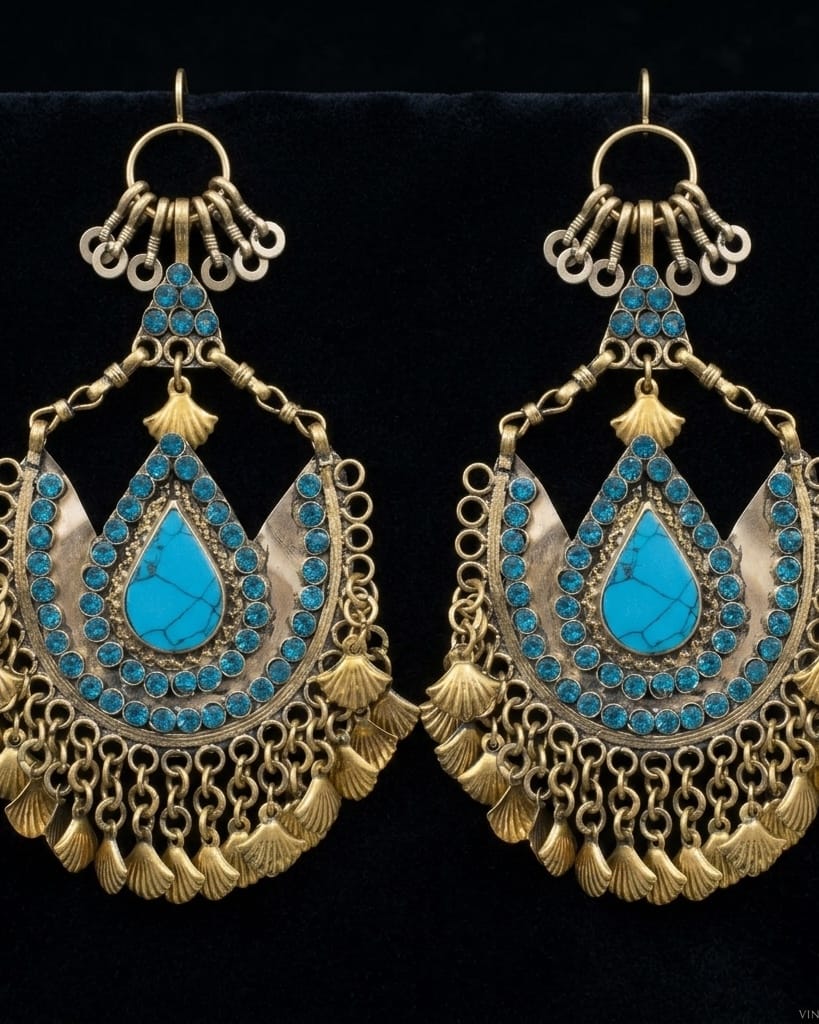 Vintage-Style Turquoise & Crystal Boho Statement Earrings 3