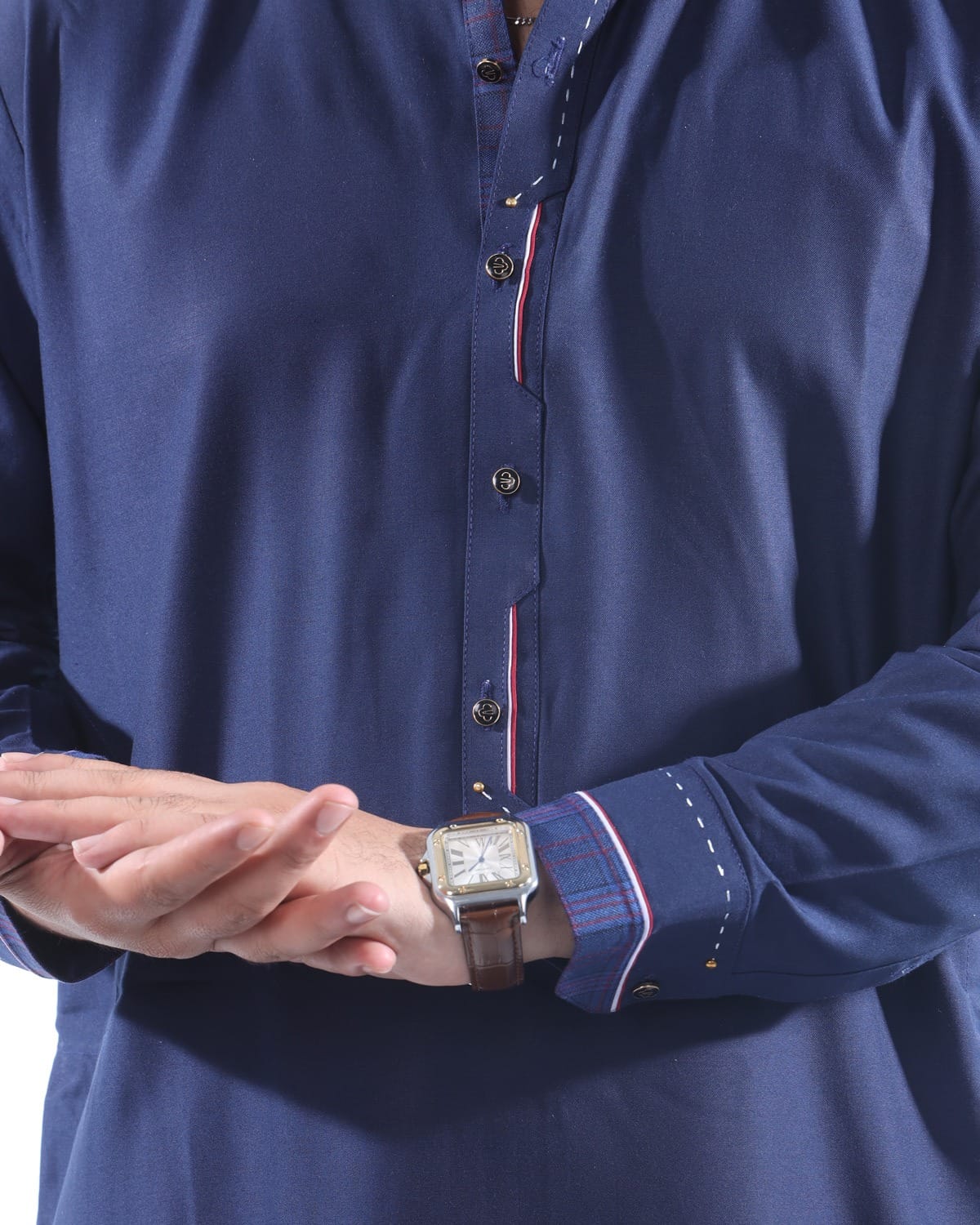 Men Collar Design Pehran Tumban Classic Afghan Outfit (Navy Blue) 1