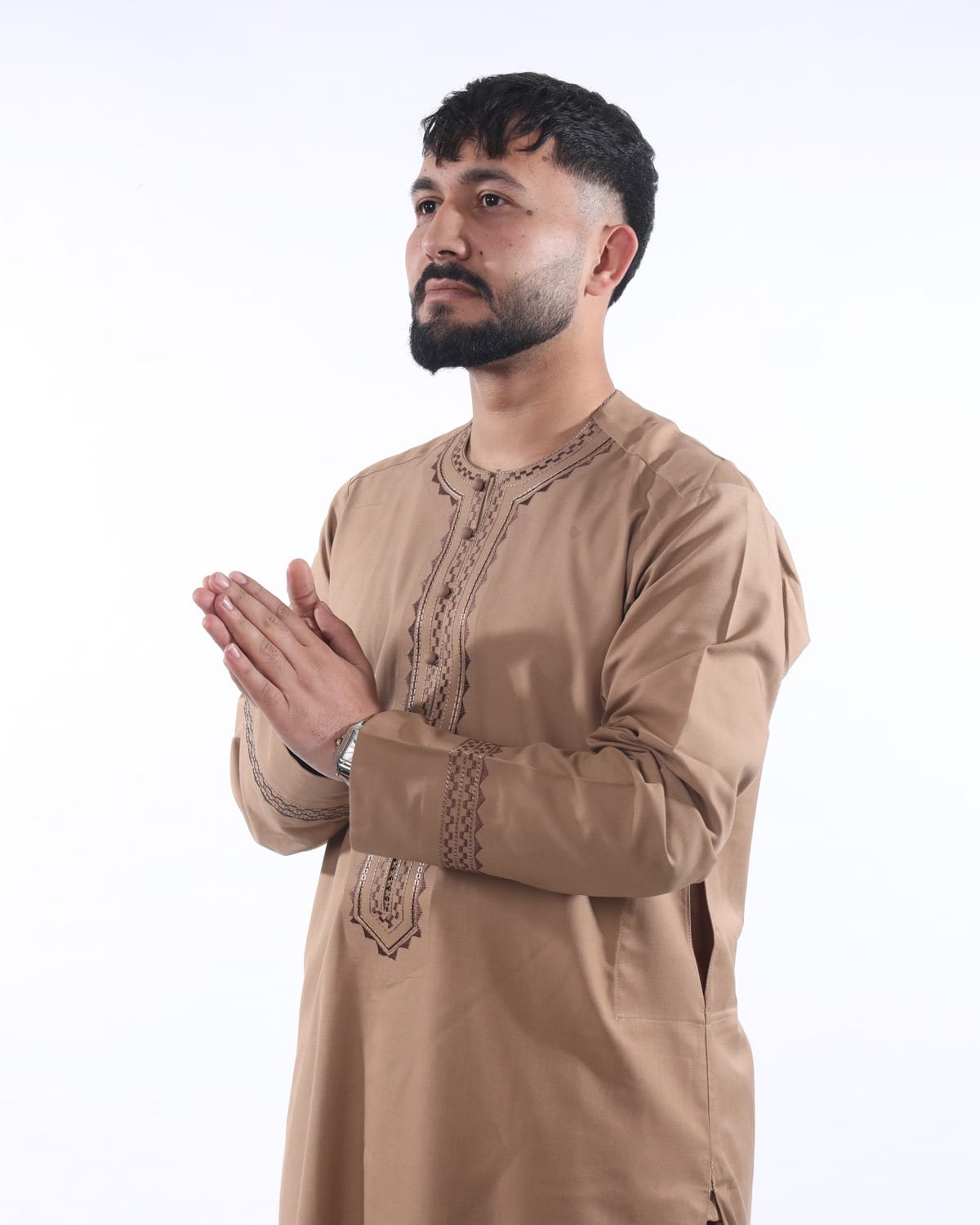 Men Arabic Style Pehran Tumban Afghani Outfit (Light Brown) 1