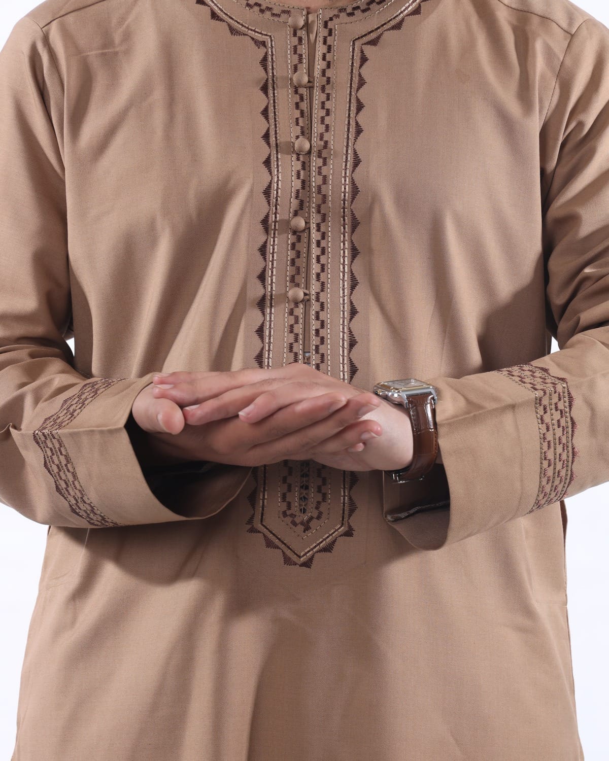 Men Arabic Style Pehran Tumban Afghani Outfit (Light Brown) 6