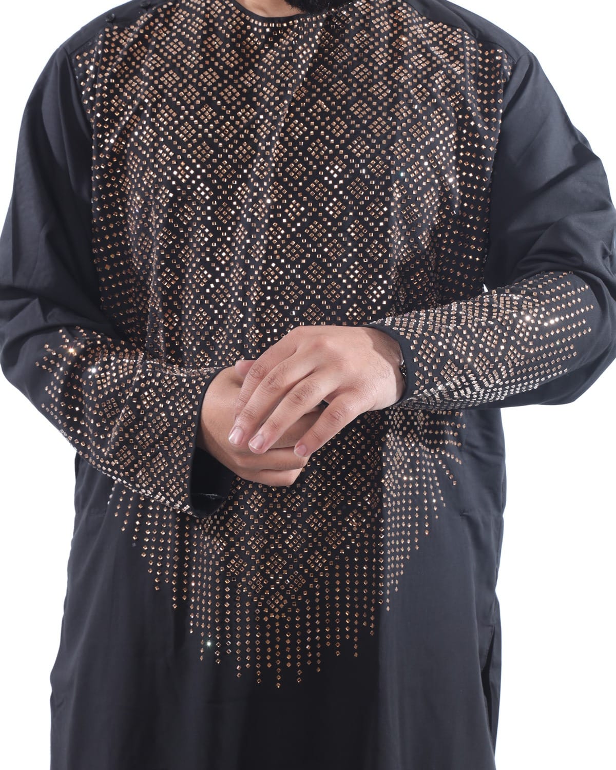 Afghani Men Crystal Embroidery Style Pehran Tumban Black Outfit 2