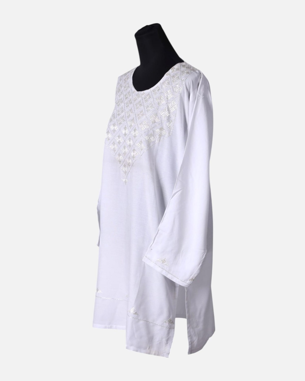 Classic White Cotton Top Dress with Fine Embroidery 3