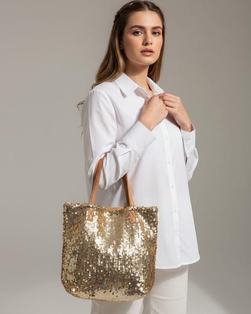 Golden Sequin Tote Bag 2