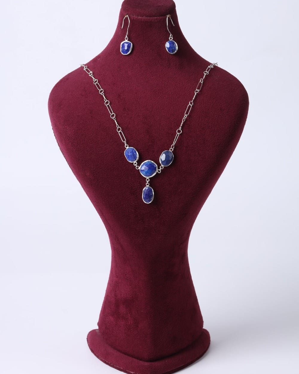 Lapis Jewelry Set – Silver Necklace, Earrings and Bracelet 1