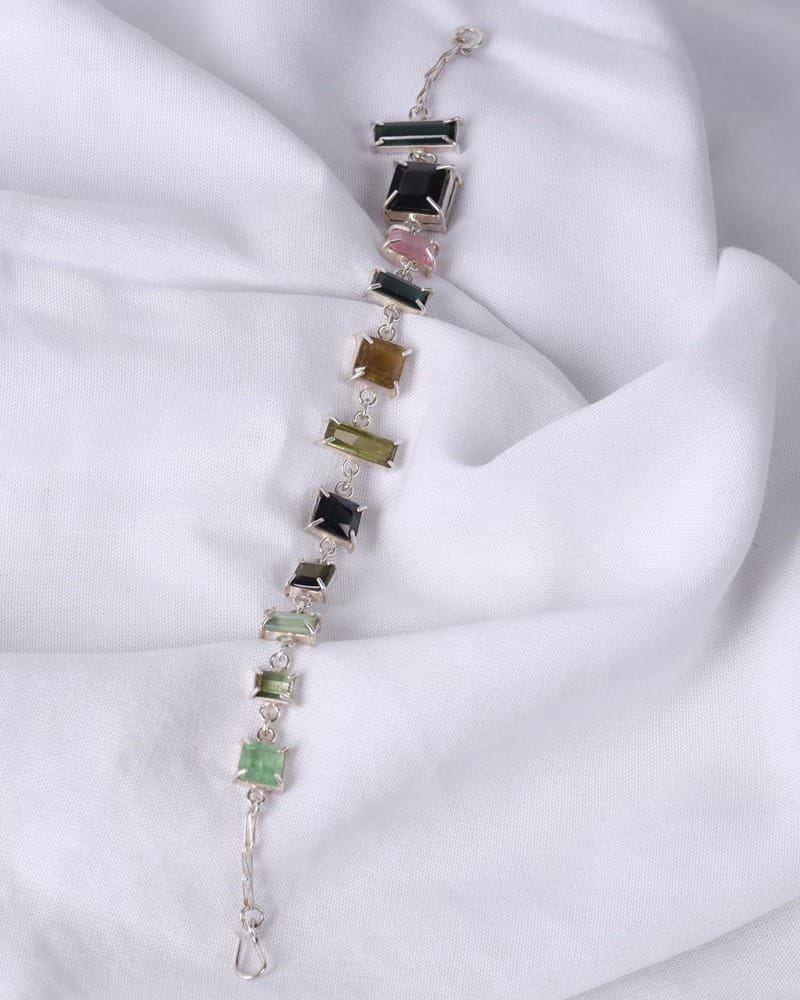 Multicolor Tourmaline Silver Bracelet – Elegant Gemstone Chain 1