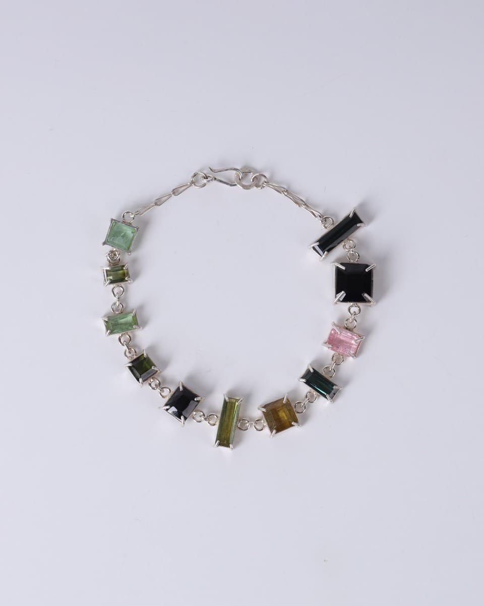 Multicolor Tourmaline Silver Bracelet – Elegant Gemstone Chain 2