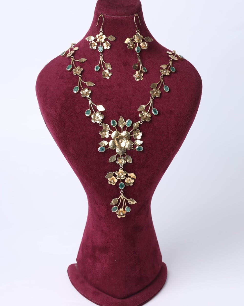 Emerald Necklace, Earrings, and Bracelet Set 1