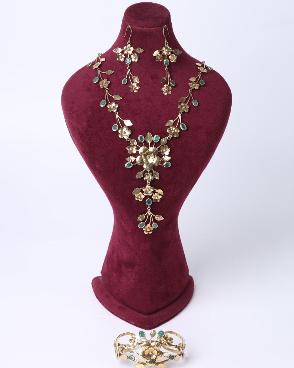 Emerald Necklace, Earrings, and Bracelet Set 3