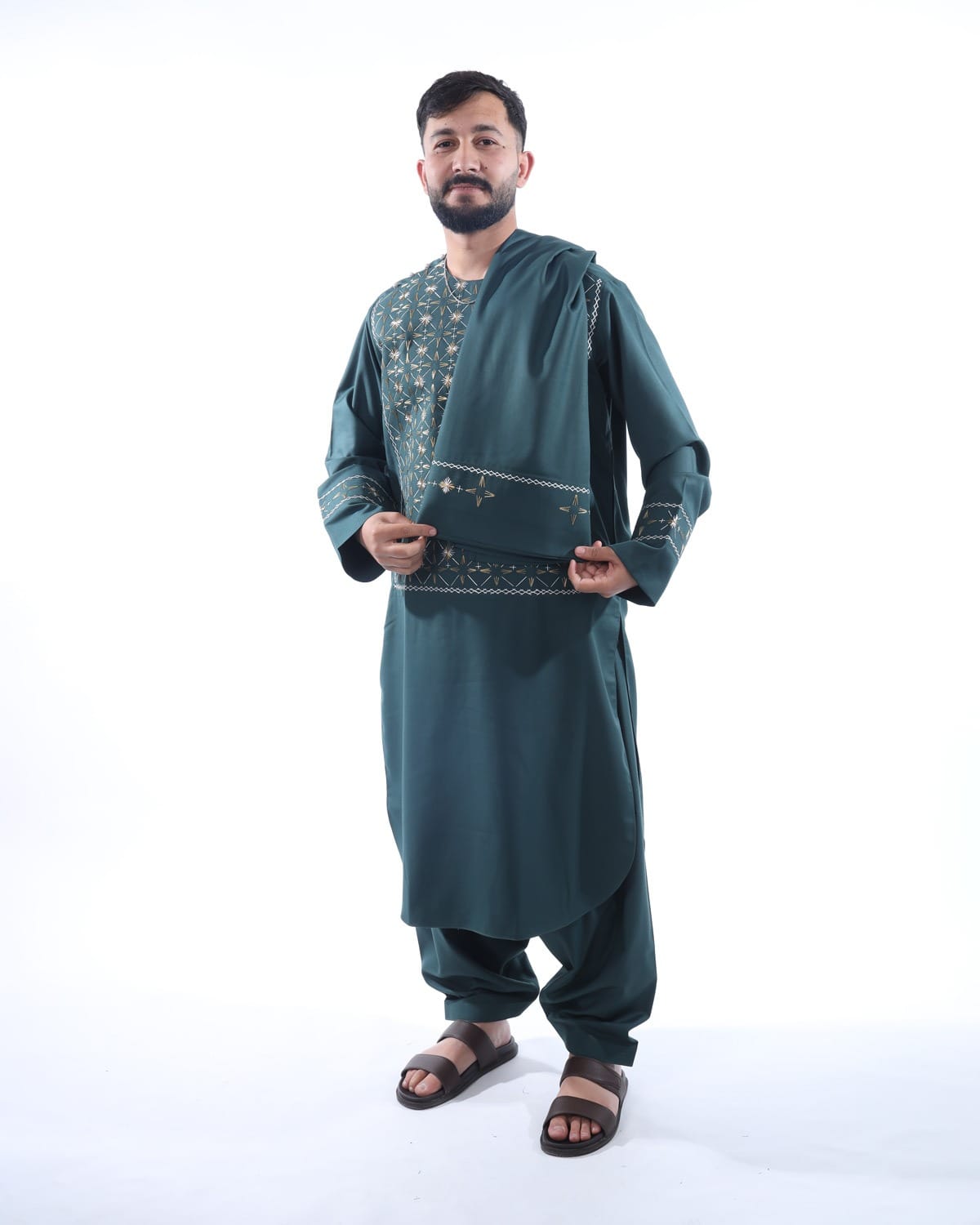 Men Embroidery Afghani Sena Pur Pehran Tumban Cloth with Shawl 2