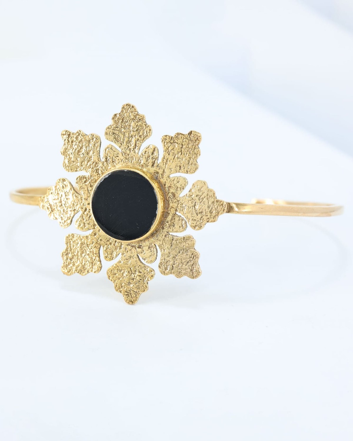 Black Agate Gold Plated Bracelet – Handmade Afghan Floral Cuff 1