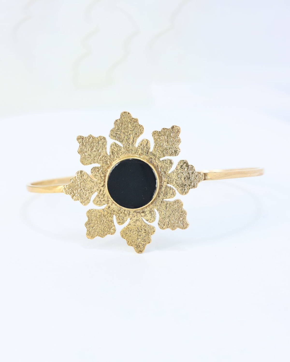 Black Agate Gold Plated Bracelet – Handmade Afghan Floral Cuff 3