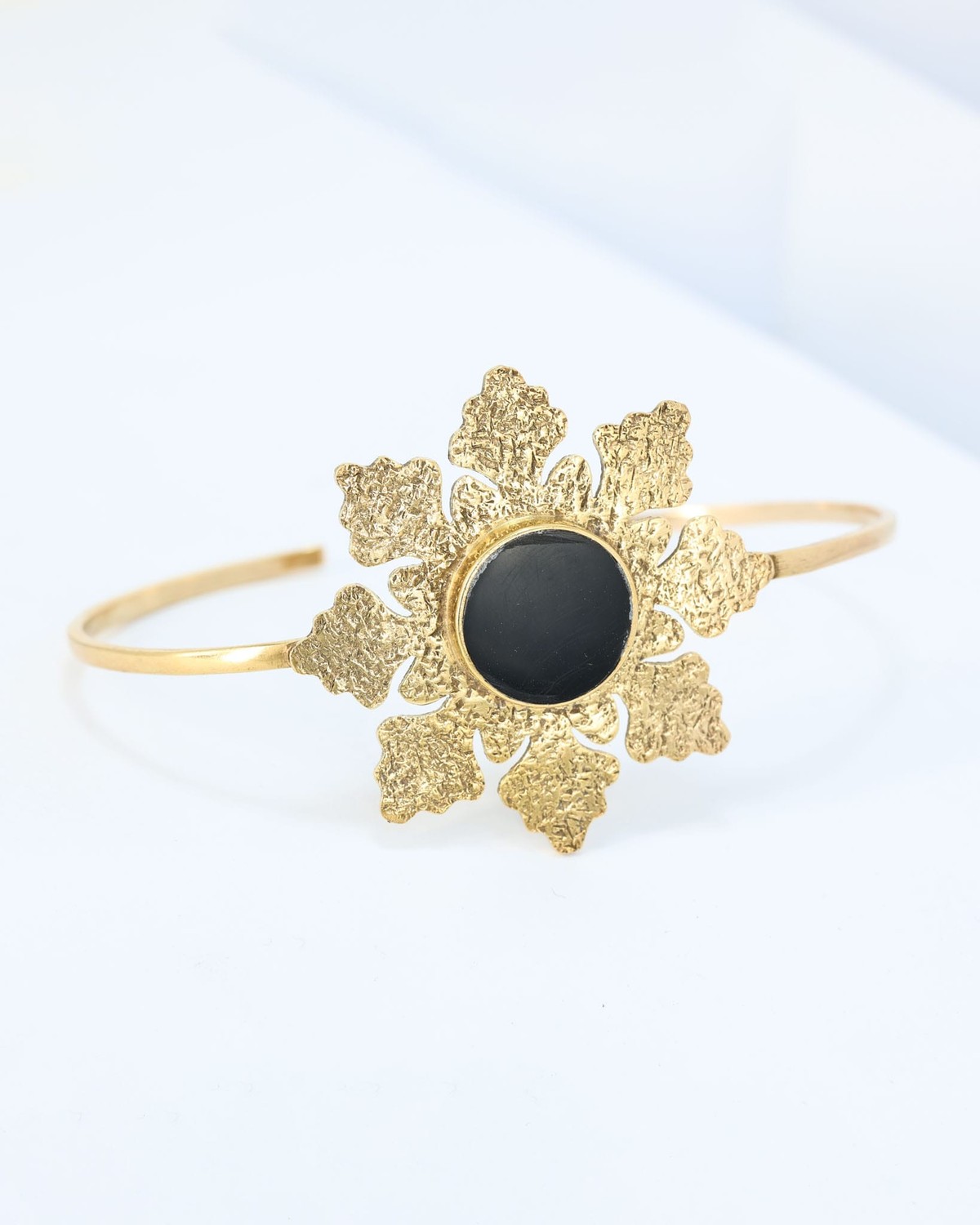 Black Agate Gold Plated Bracelet – Handmade Afghan Floral Cuff 4