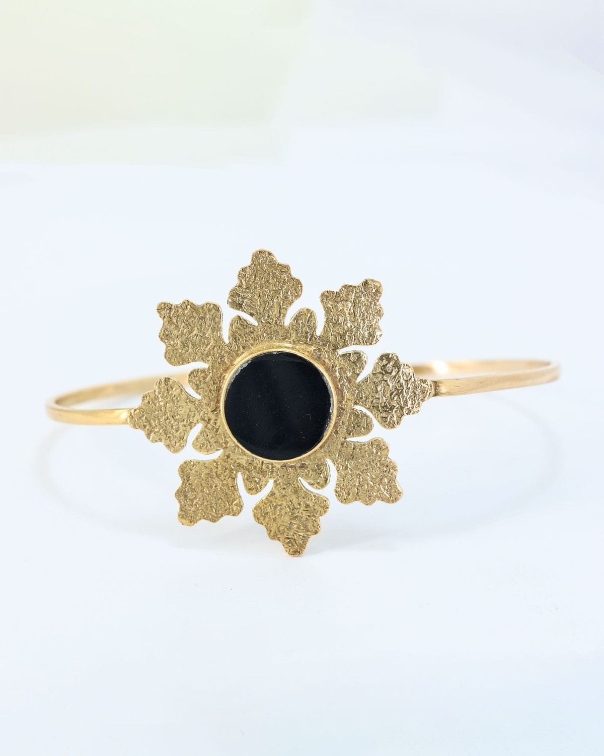 Black Agate Gold Plated Bracelet – Handmade Afghan Floral Cuff 2