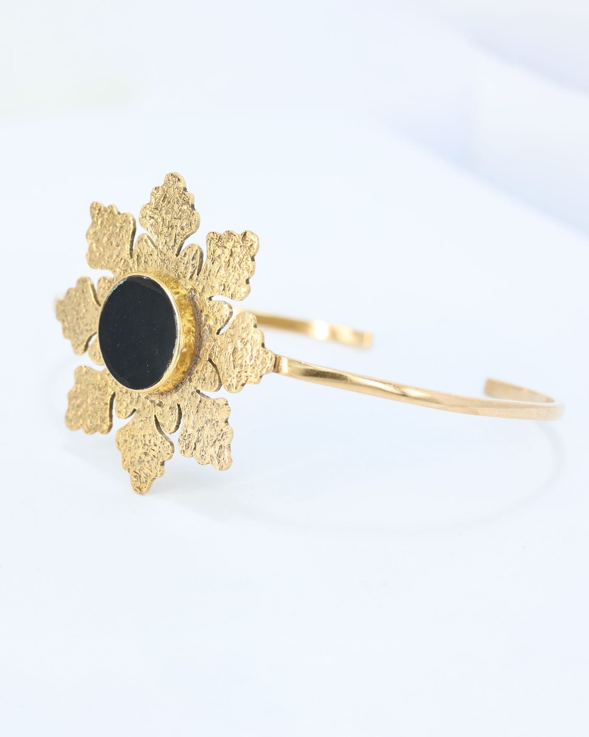 Black Agate Gold Plated Bracelet – Handmade Afghan Floral Cuff 5