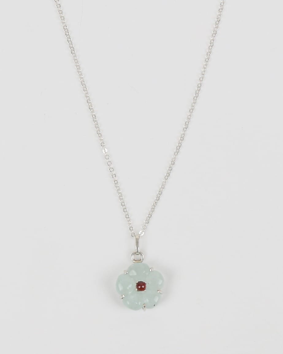 Flower Design Necklace & Bracelet Set – Aquamarine & Red Agate 4