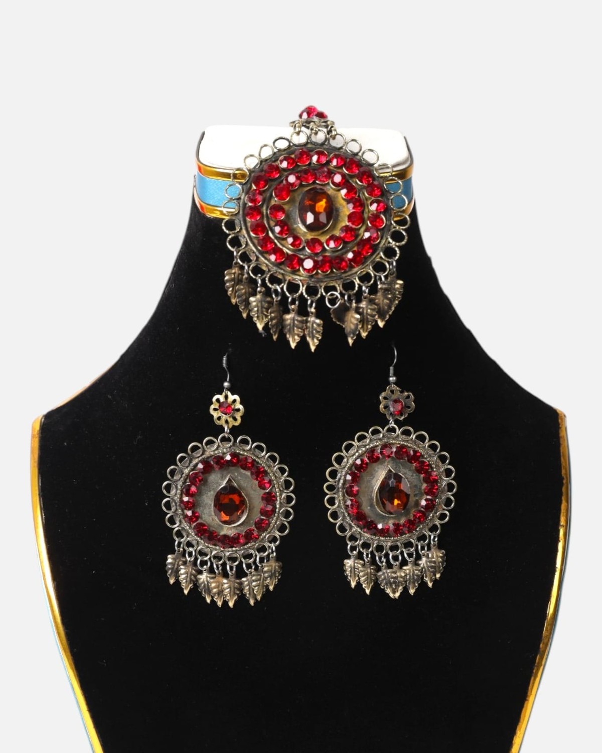 Ruby Red Gemstone Afghan Choker Set 3