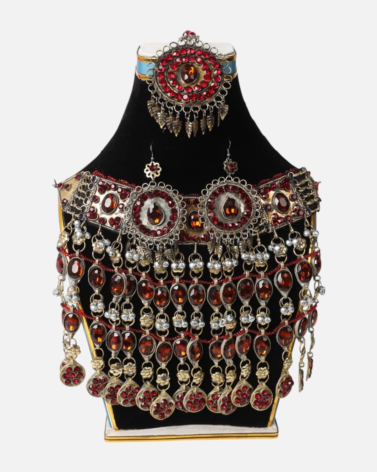 Ruby Red Gemstone Afghan Choker Set 4