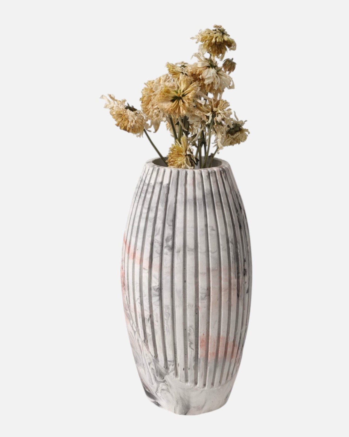 Ribbed Marble Vase – Grey and White Design 3