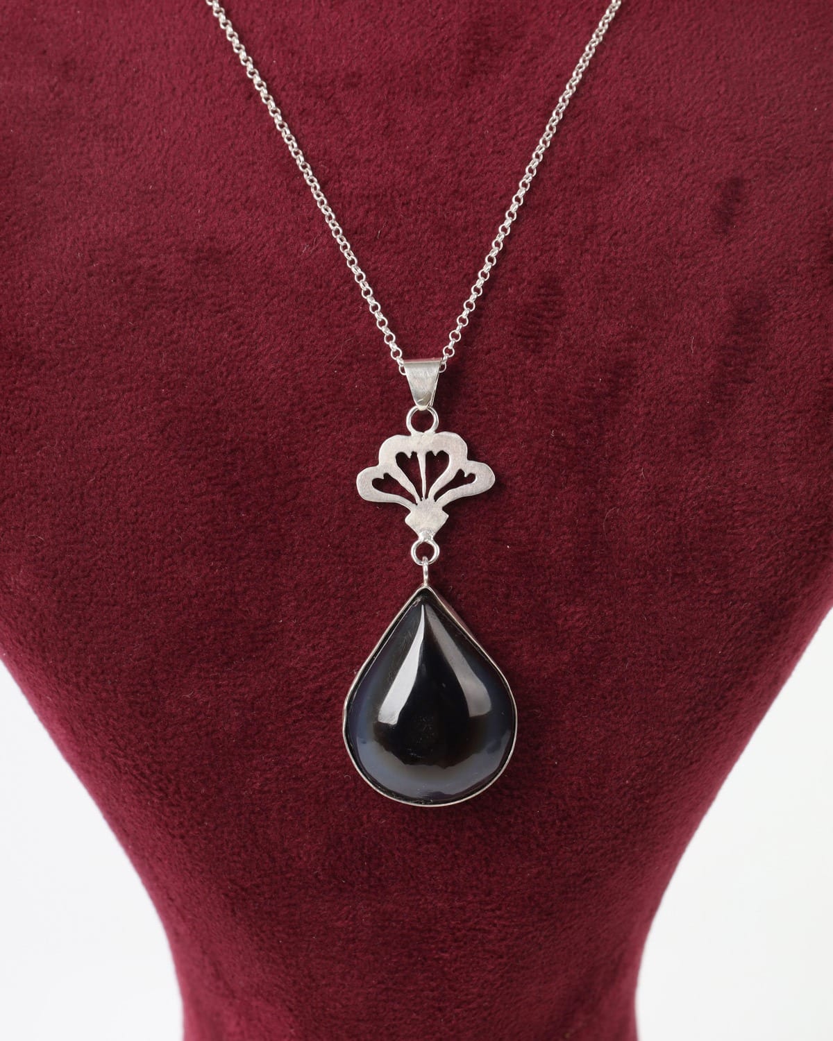 Black Agate Teardrop Set – 925 Silver Necklace & Earrings 8