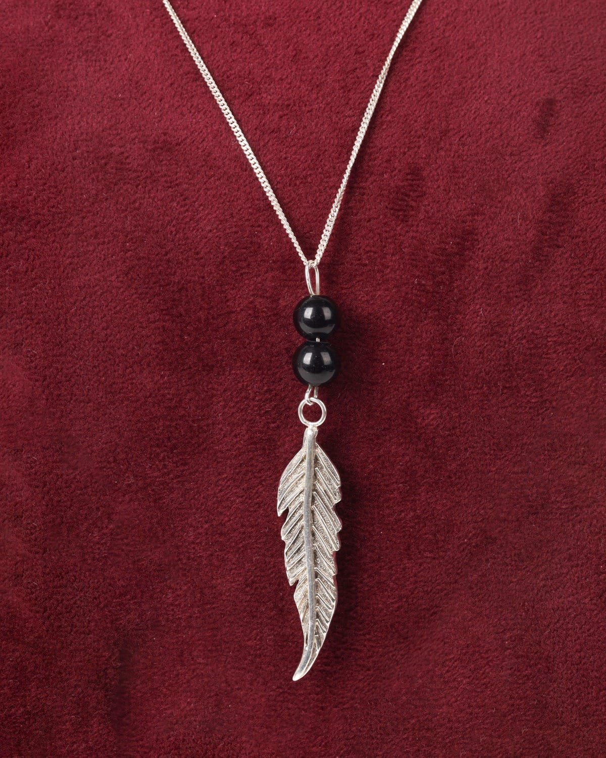 Black Agate Feather Necklace – 925 Silver Pendant 3