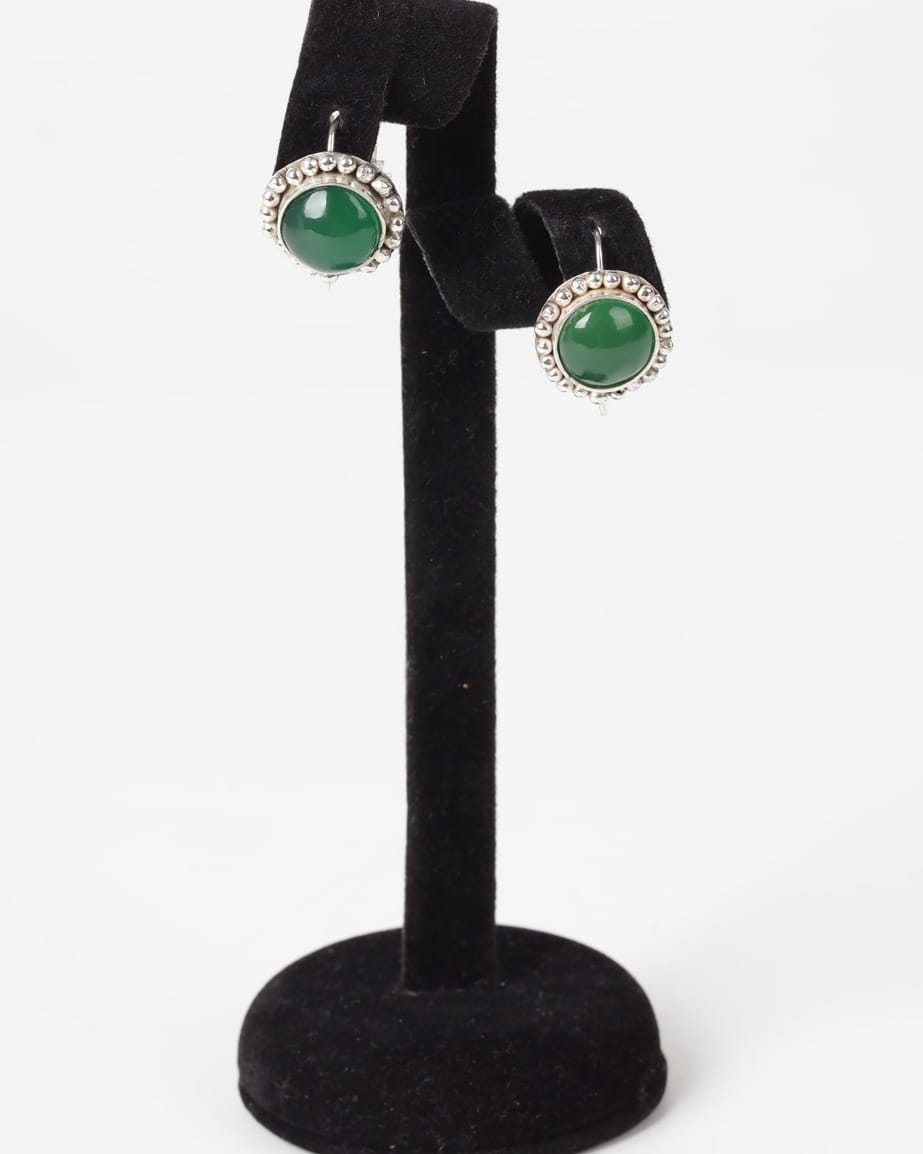 Green Agate Oval Earrings – 925 Silver 3