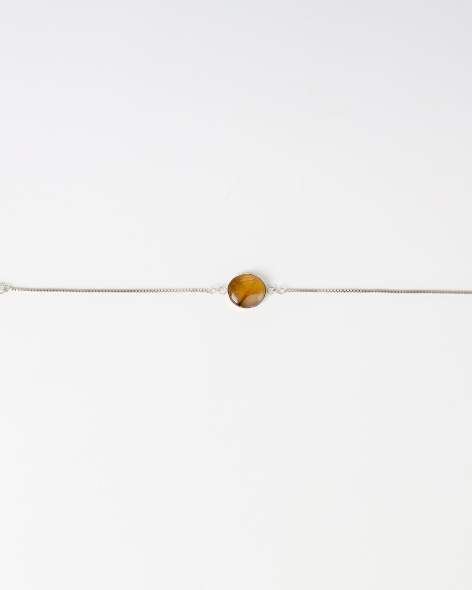 Amber Agate Bracelet – 925 Silver Chain 1
