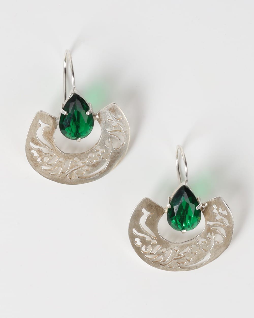 Green Gemstone Drop Earrings – 925 Silver Filigree Design 1