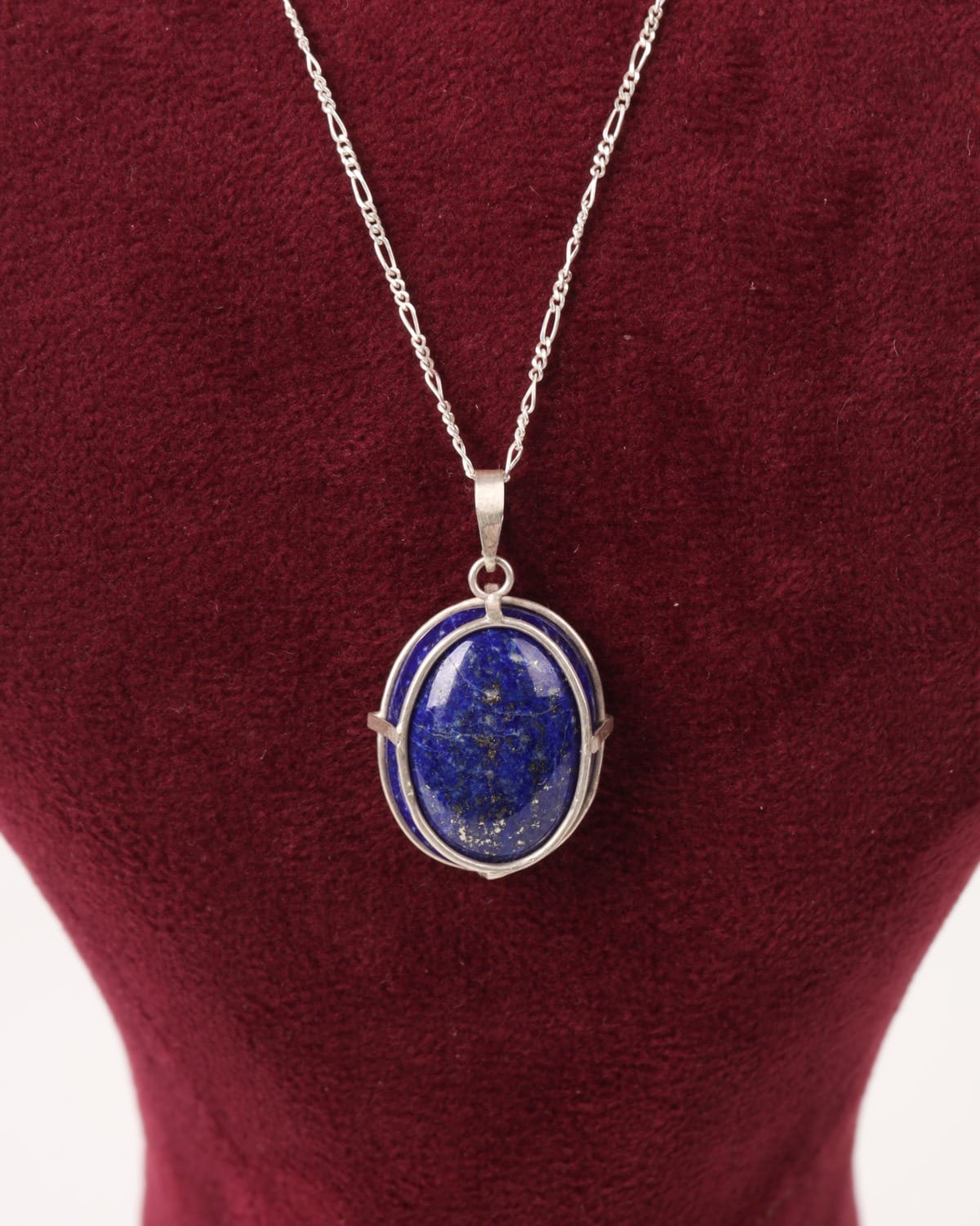 Oval Lapis Lazuli Silver Pendant Necklace 2