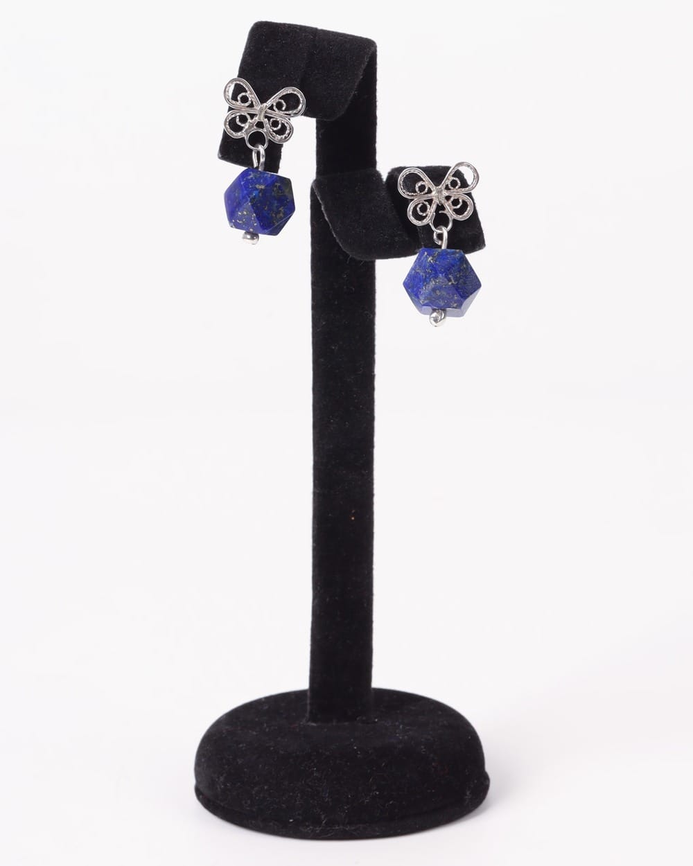 Lapis Lazuli Cube Drop Earrings – 925 Silver Butterfly Design 3