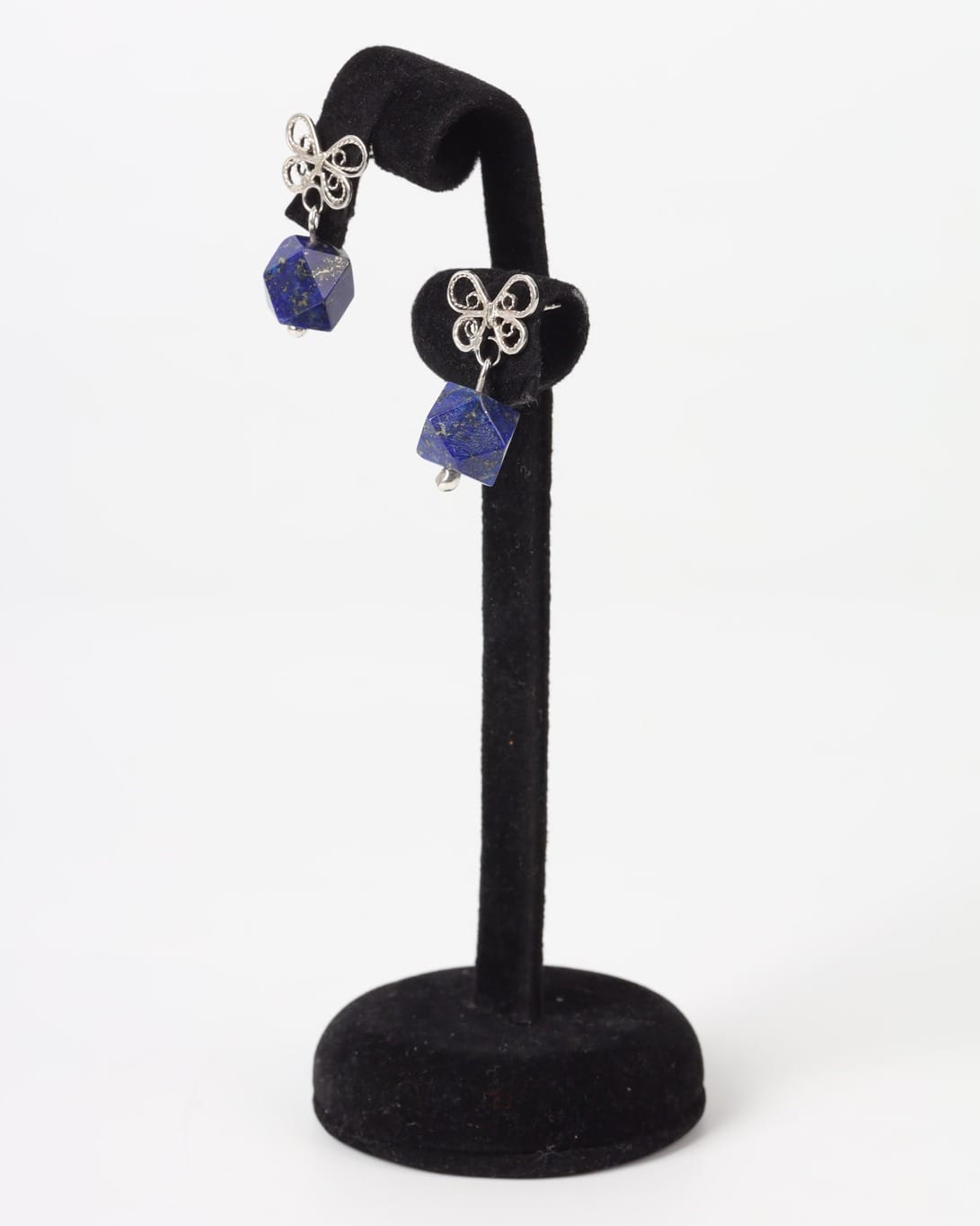 Lapis Lazuli Cube Drop Earrings – 925 Silver Butterfly Design 4