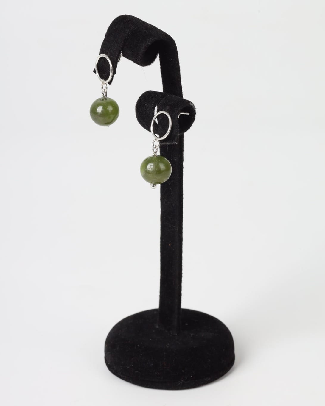Green Bead Hoop Earrings – 925 Silver Minimal Drop Design 1