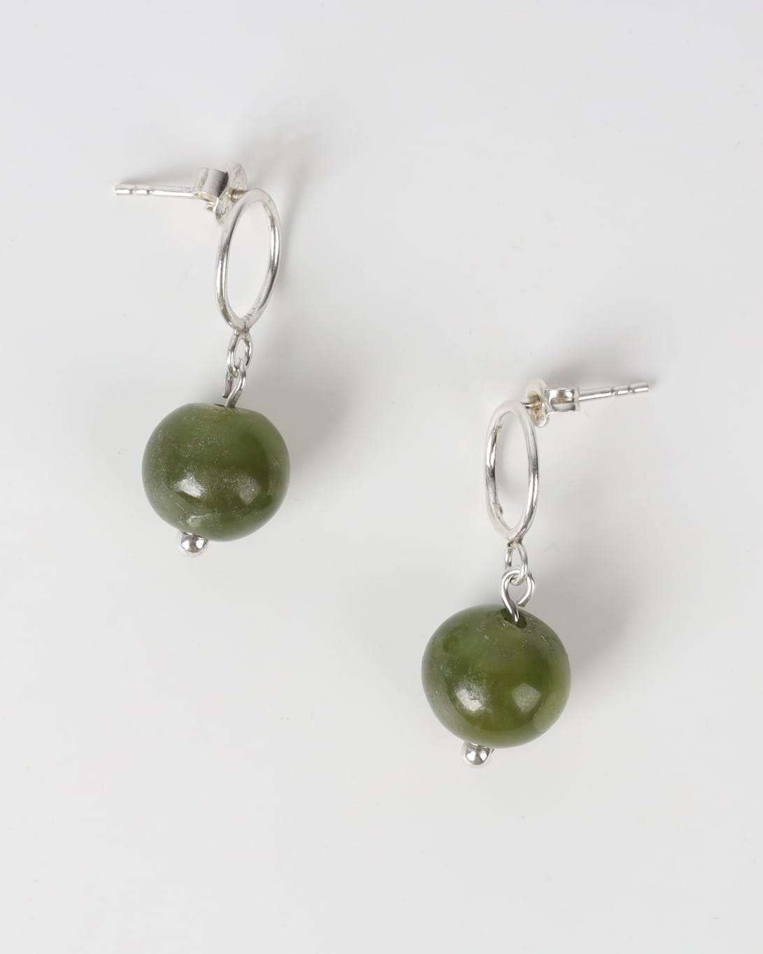 Green Bead Hoop Earrings – 925 Silver Minimal Drop Design 2