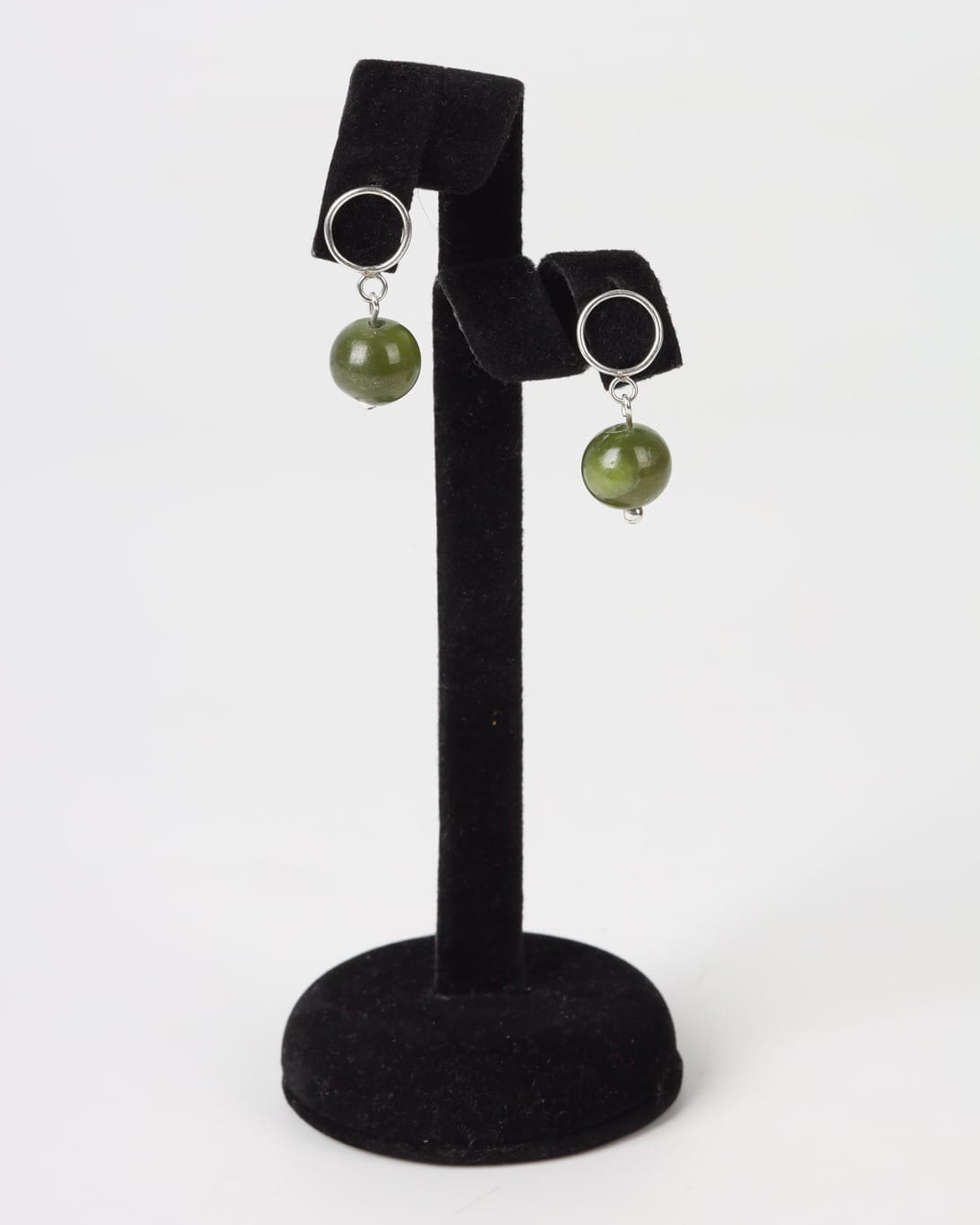 Green Bead Hoop Earrings – 925 Silver Minimal Drop Design 3