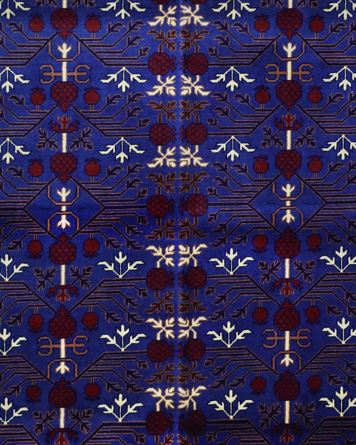 Handmade Pomegranate Design Wool Carpet – Red & Blue 1
