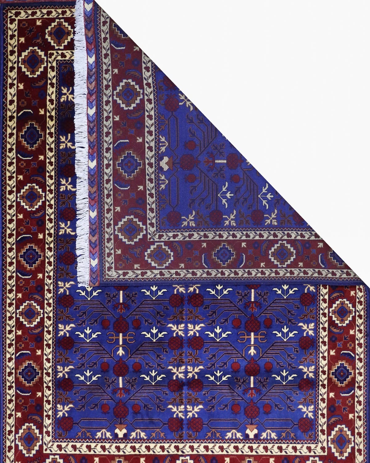 Handmade Pomegranate Design Wool Carpet – Red & Blue 3