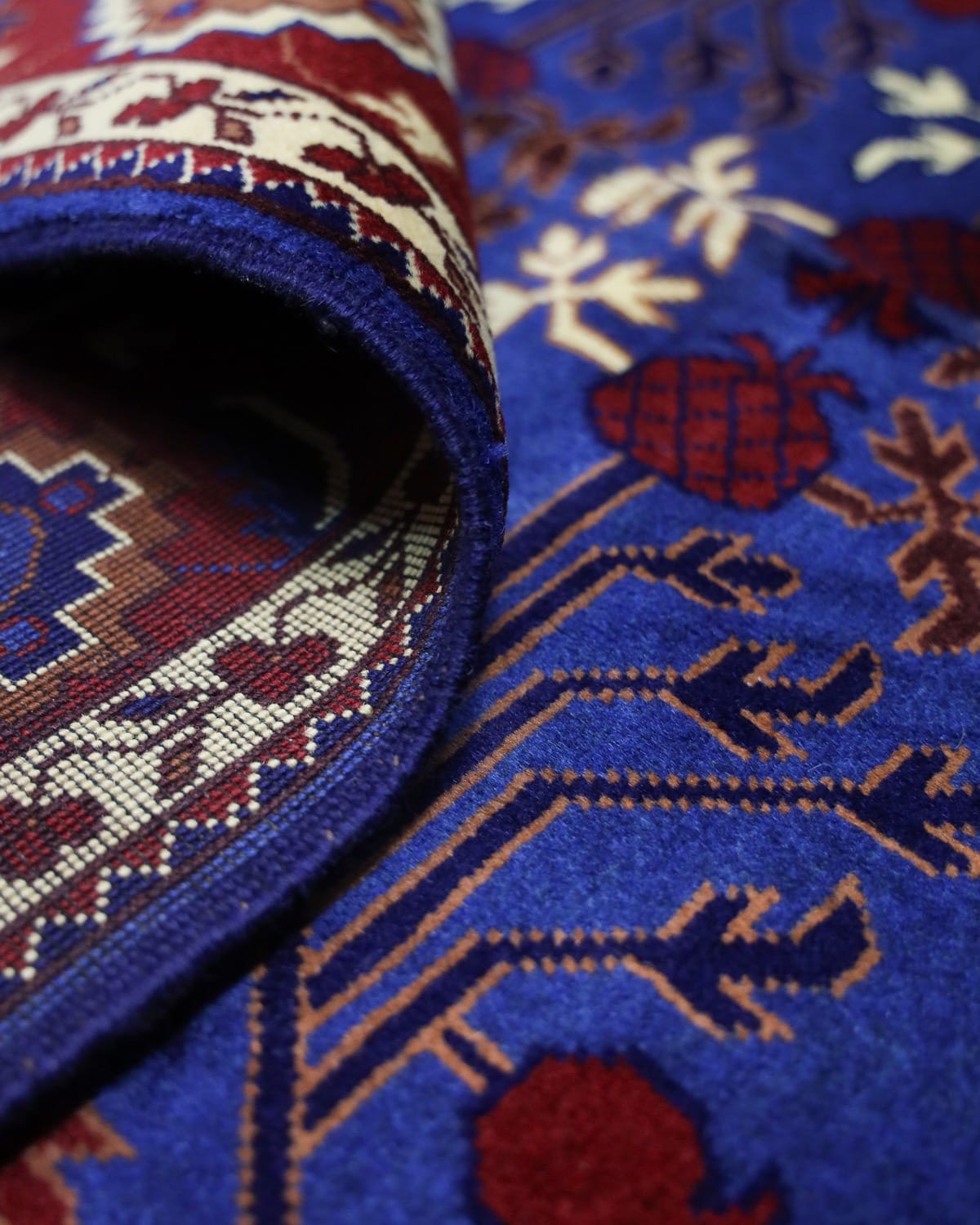 Handmade Pomegranate Design Wool Carpet – Red & Blue 5