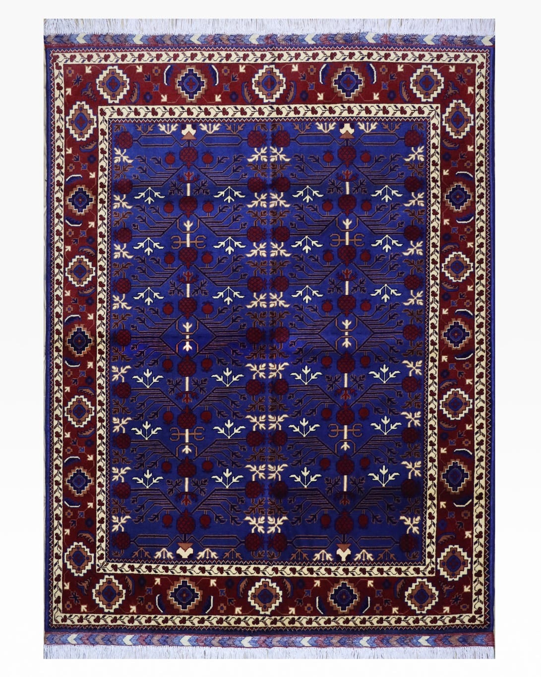 Handmade Pomegranate Design Wool Carpet – Red & Blue 4
